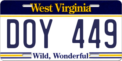 WV license plate DOY449