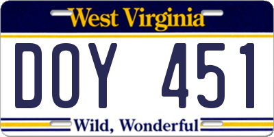 WV license plate DOY451