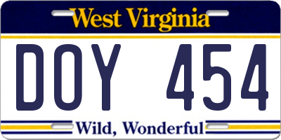 WV license plate DOY454
