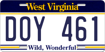 WV license plate DOY461