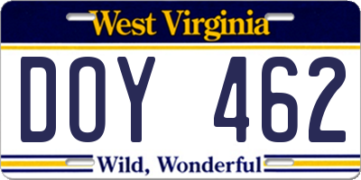 WV license plate DOY462