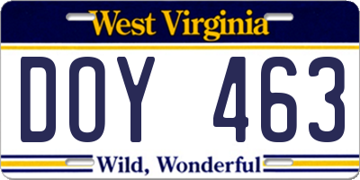 WV license plate DOY463