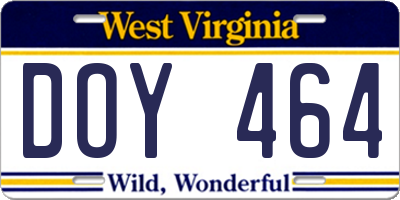 WV license plate DOY464