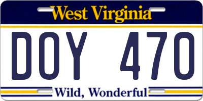 WV license plate DOY470
