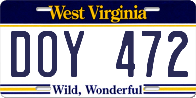 WV license plate DOY472