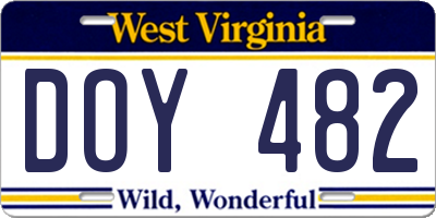 WV license plate DOY482