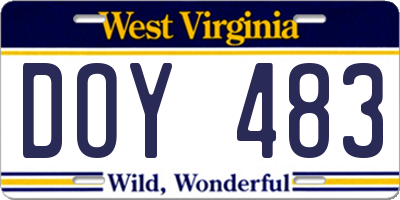 WV license plate DOY483
