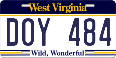 WV license plate DOY484