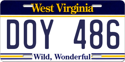 WV license plate DOY486