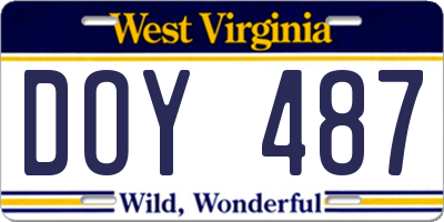 WV license plate DOY487