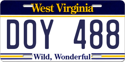 WV license plate DOY488