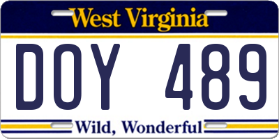 WV license plate DOY489