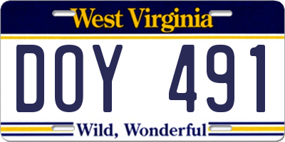 WV license plate DOY491