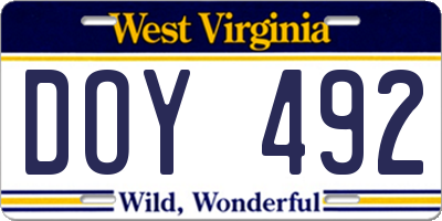 WV license plate DOY492