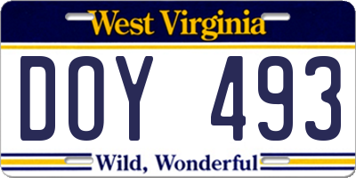 WV license plate DOY493