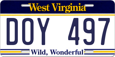 WV license plate DOY497