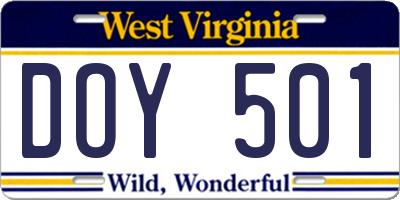 WV license plate DOY501