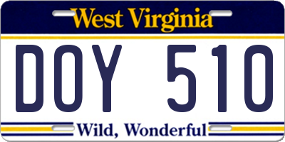 WV license plate DOY510