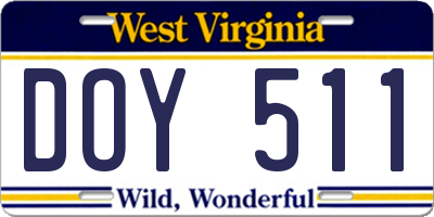 WV license plate DOY511