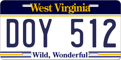 WV license plate DOY512
