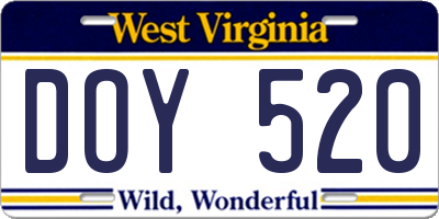 WV license plate DOY520
