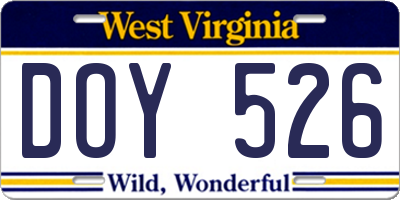 WV license plate DOY526
