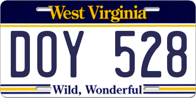 WV license plate DOY528