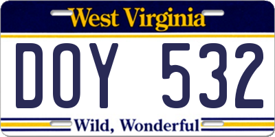 WV license plate DOY532
