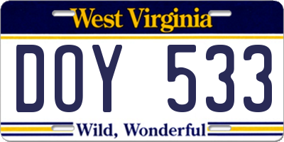 WV license plate DOY533