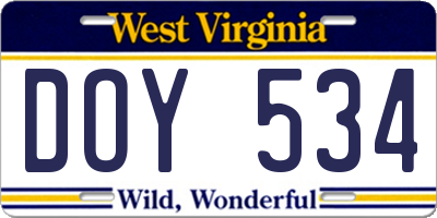 WV license plate DOY534