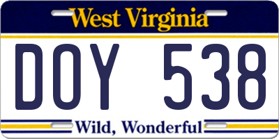 WV license plate DOY538