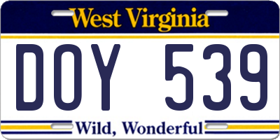 WV license plate DOY539