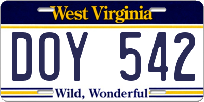 WV license plate DOY542