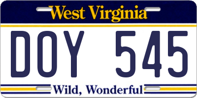 WV license plate DOY545