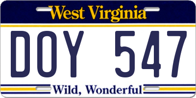 WV license plate DOY547