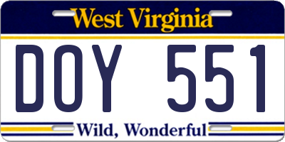 WV license plate DOY551