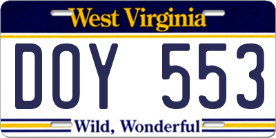 WV license plate DOY553