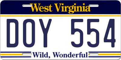 WV license plate DOY554