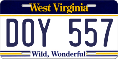 WV license plate DOY557