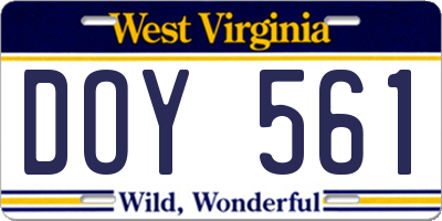 WV license plate DOY561