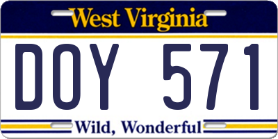 WV license plate DOY571