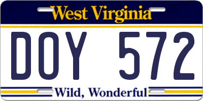 WV license plate DOY572