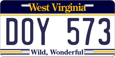 WV license plate DOY573