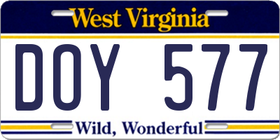 WV license plate DOY577