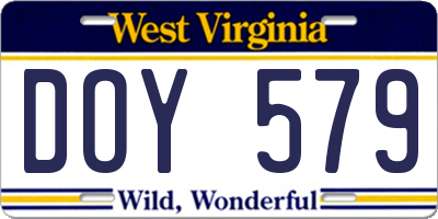 WV license plate DOY579