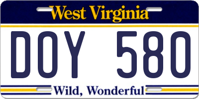 WV license plate DOY580