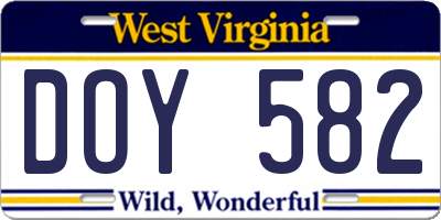 WV license plate DOY582