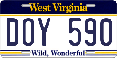 WV license plate DOY590