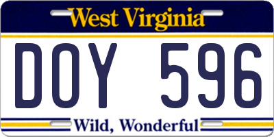 WV license plate DOY596