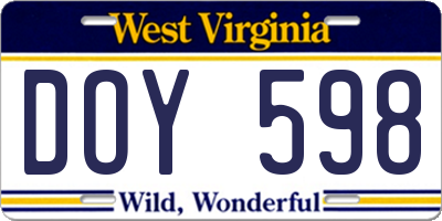 WV license plate DOY598